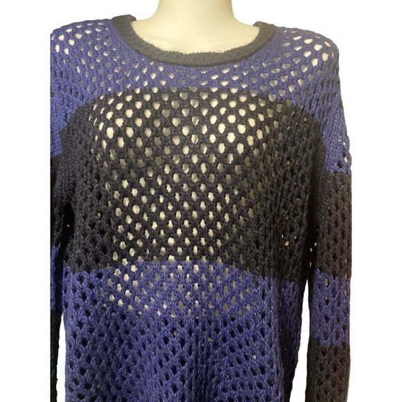 Arizona Jeans Co Sweater Womens Open Chunky Knit Long Sleeve Cobalt Blue Blk IX - Picture 3 of 6